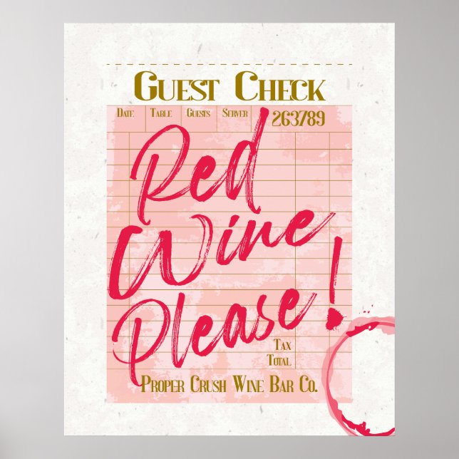 Póster Recepción de cheque de invitado Vino Rojo Por Favo (Frente)