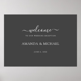 Póster Recepción sencilla y moderna de Boda Blanca Gris