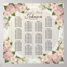 Póster Reception Seating Chart Pink Hydrangea Wood Lace