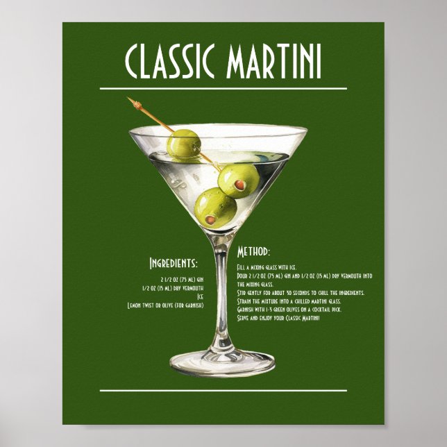 Póster Receta clásica Gin Martini (Frente)