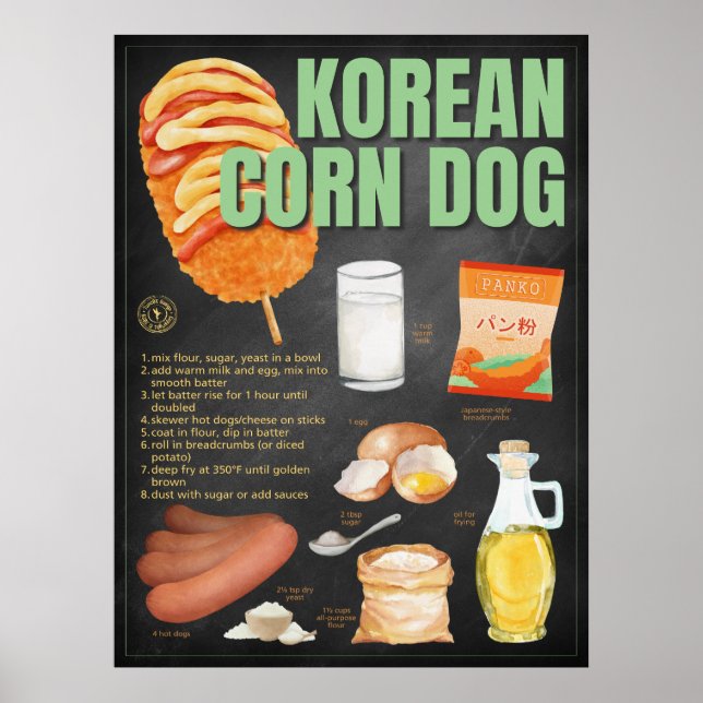 Póster Receta coreana de perro de maíz Chalkboard Street  (Frente)
