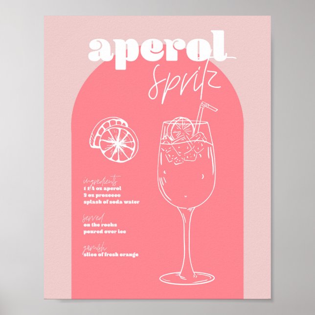 Póster Receta de Aperol Spritz rosa inspirada en retro vi (Frente)