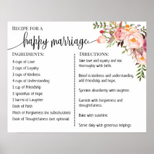 Póster Receta de boda de señas de matrimonio feliz de col