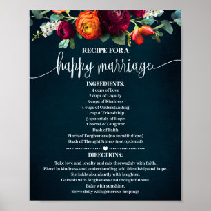 Póster Receta de Boda matrimonial feliz regalo de la mari