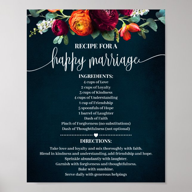 Póster Receta de Boda matrimonial feliz regalo de la mari (Frente)