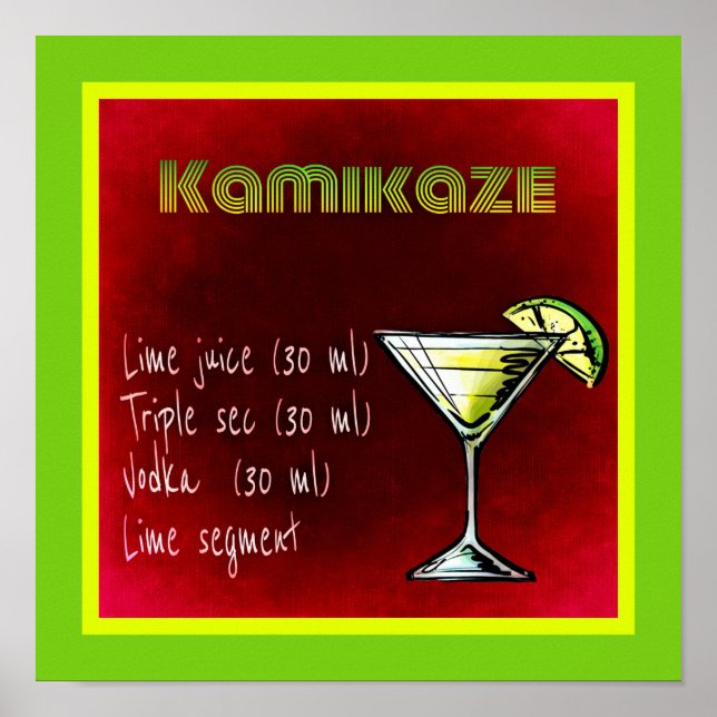 Póster Receta de cóctel de bebida Kamikaze (Frente)