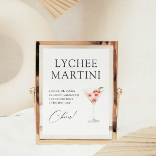 Póster Receta de Cóctel de Martini de Lychee