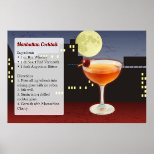 Póster Receta de cóctel Manhattan