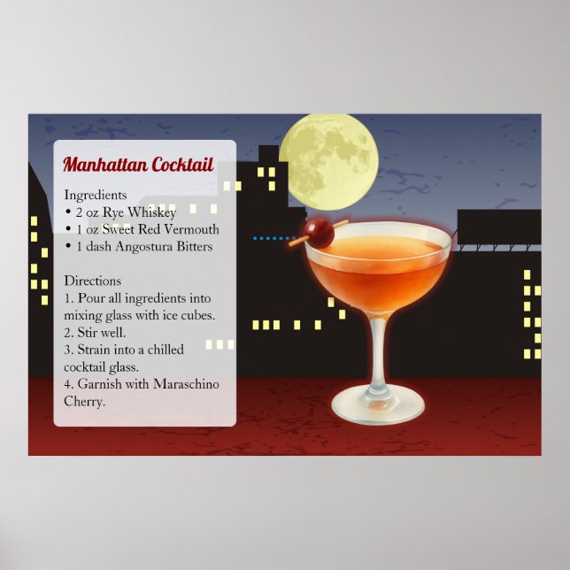 Póster Receta de cóctel Manhattan (Frente)