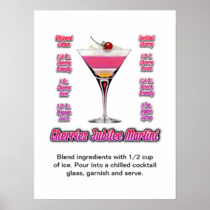 Póster Receta de Cóctel Martini Cherries Jubilee 18"x24"