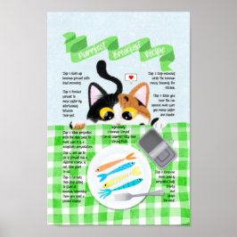 Póster Receta de desayuno de gato calico graciosa