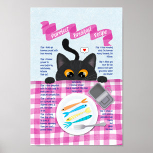 Póster Receta de desayuno de gato negro divertido