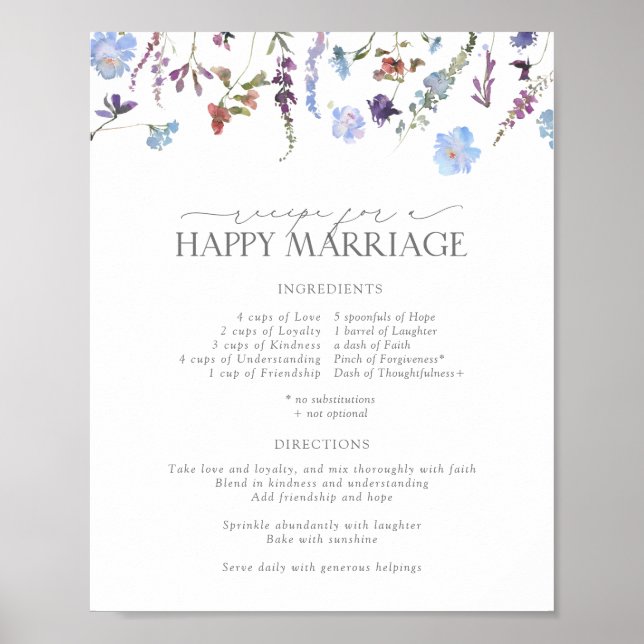 Póster Receta de flor azul turquesa para un matrimonio fe (Frente)