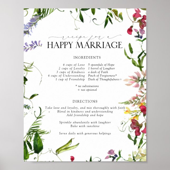 Póster Receta de flor silvestre de verano para un matrimo (Frente)