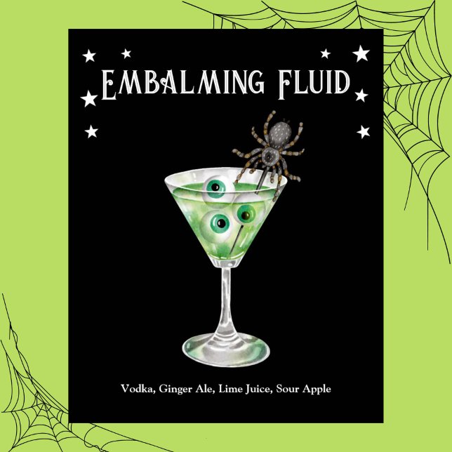 Póster Receta de Halloween Fiesta de cócteles Eyeball Mar (Halloween Cocktail Party Eyeball Martini Recipe Poster)
