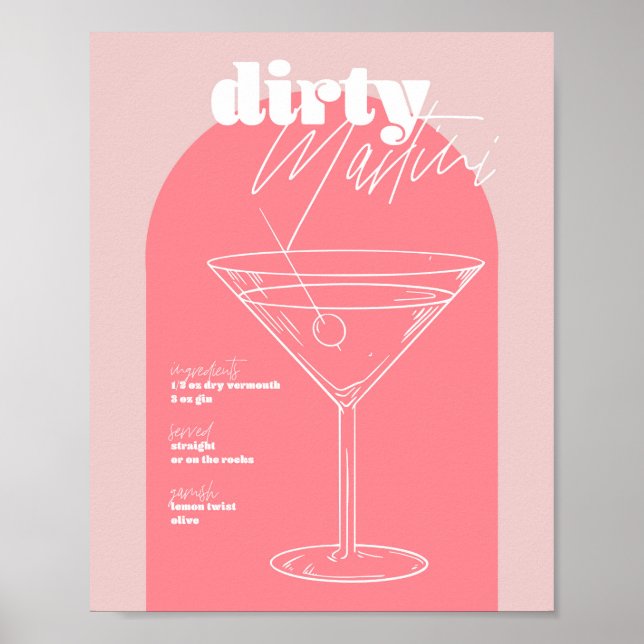 Póster Receta de Martini sucia inspirada en retro de la c (Frente)