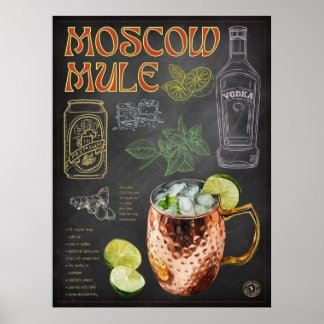 Póster Receta de mula moscovita Chalkboard Coctail Bar Ar