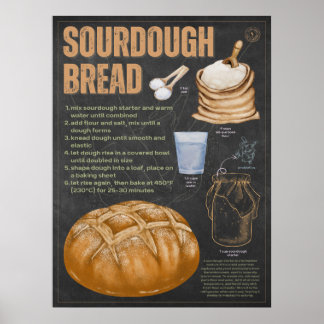 Póster Receta de pan de sésamo Chalkboard Kitchen Art