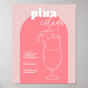 Póster Receta de Pina Colada rosa inspirada en retro de c