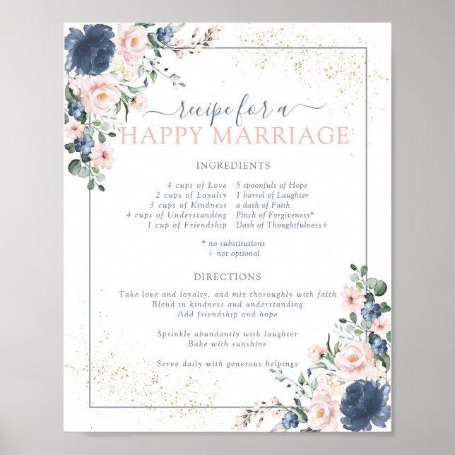 Póster Receta de Rosa Polvo Azul para un Matrimonio Feliz (Frente)
