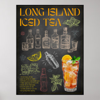 Póster Receta de té helado de Long Island Chalkboard Cock