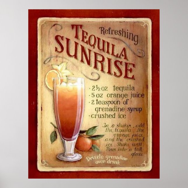 Póster receta de tequila sunrise (Frente)