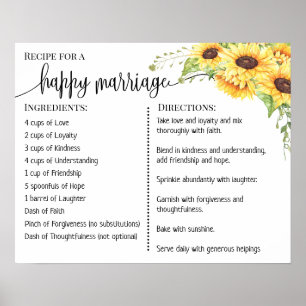 Póster Receta de un matrimonio feliz para los girasoles r