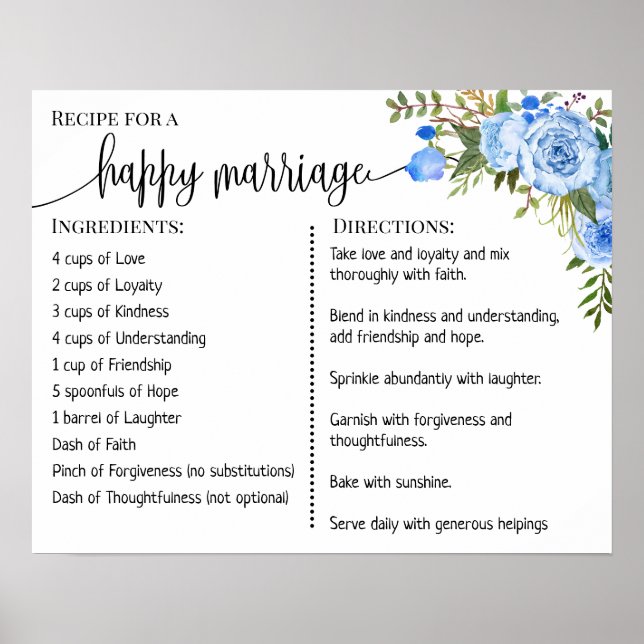 Póster Receta de un regalo de boda de signo de matrimonio (Frente)