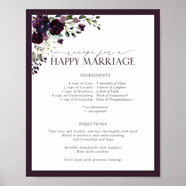 Póster Receta elegante de ciruela morada para un matrimon (Frente)