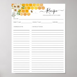 Póster Receta Floral Honeycomb Bumblebee Bee Kitchen