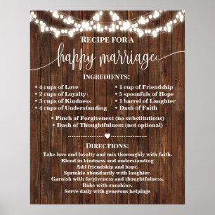 Póster Receta para el regalo del país Boda del matrimonio