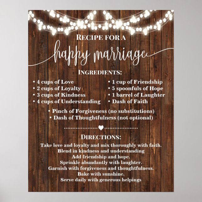 Póster Receta para el regalo del país Boda del matrimonio (Frente)
