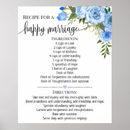 Póster Receta para matrimonio feliz regalo de ducha azul