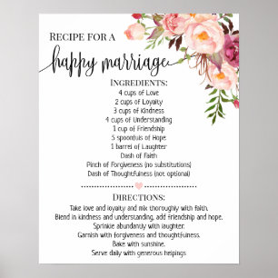 Póster Receta para regalo de boda de matrimonio feliz ros