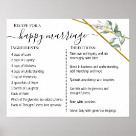 Póster Receta para un matrimonio feliz oro recién casado