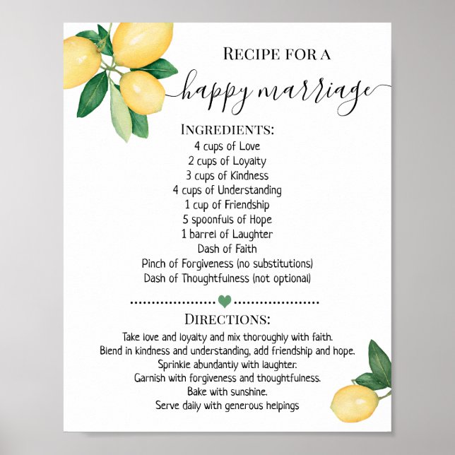 Póster Receta para un regalo de ducha de Lemons Feliz Mat (Frente)