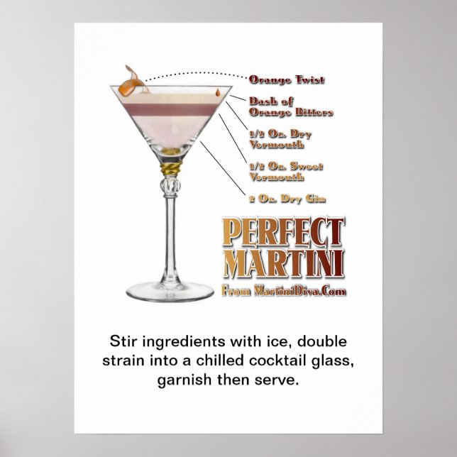 Póster Receta perfecta Martini Cocktail Art "18 x 24" (Frente)