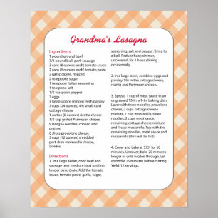 Póster Receta preferida de la familia retra - Lasagna