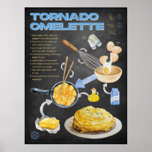 Póster Receta Tornado Omelet Chalkboard Kitchen Art