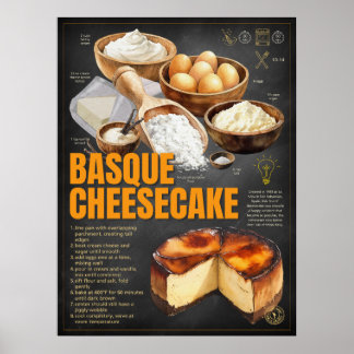 Póster Receta vasca de queso Chalkboard Kitchen Art