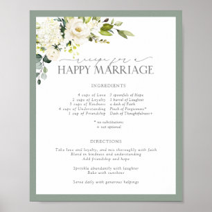 Póster Receta verde gris blanco para un matrimonio feliz