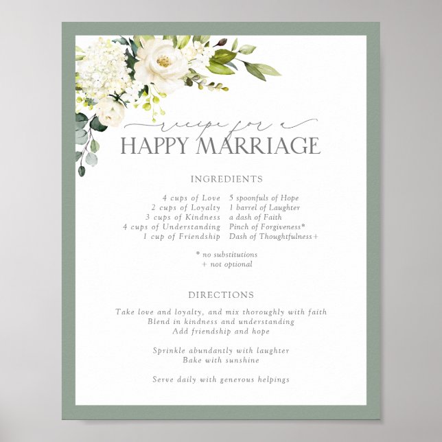 Póster Receta verde gris blanco para un matrimonio feliz (Frente)