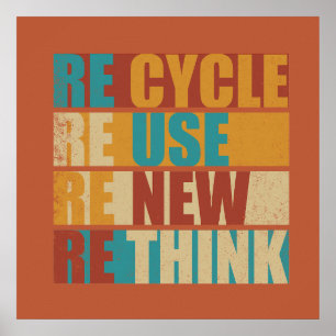 Póster Recicla reduce reutiliza renueva replantea