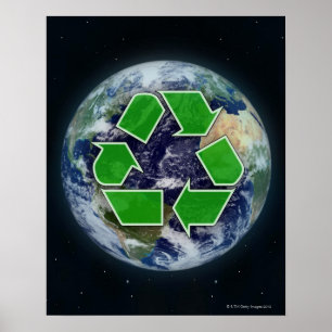 Póster Reciclaje de símbolo y de la tierra del planeta