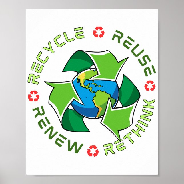 Póster Reciclar, Reutilizar, Renovar, Repensar. Salvemos  (Frente)
