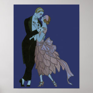 Póster Recién casados Art Déco Vintage, baile de bodas de