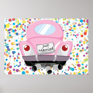 Póster recién+casados,coche+de+recién+casados,coche+de+ma