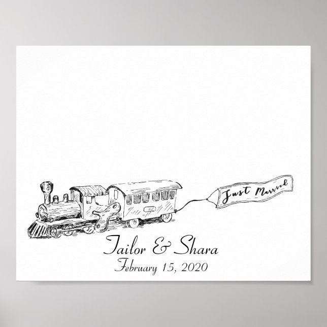 Póster Recién Casados Tren de Boda Libro de Firmas de Hue (Frente)