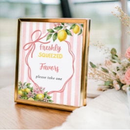 Póster Recién exprimido Favor de Baby Shower con Lazo Ros