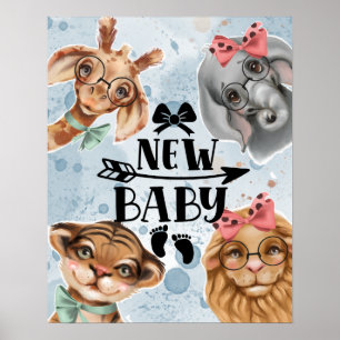 Póster Recién nacido Jungle Safari wildone Nursery azul